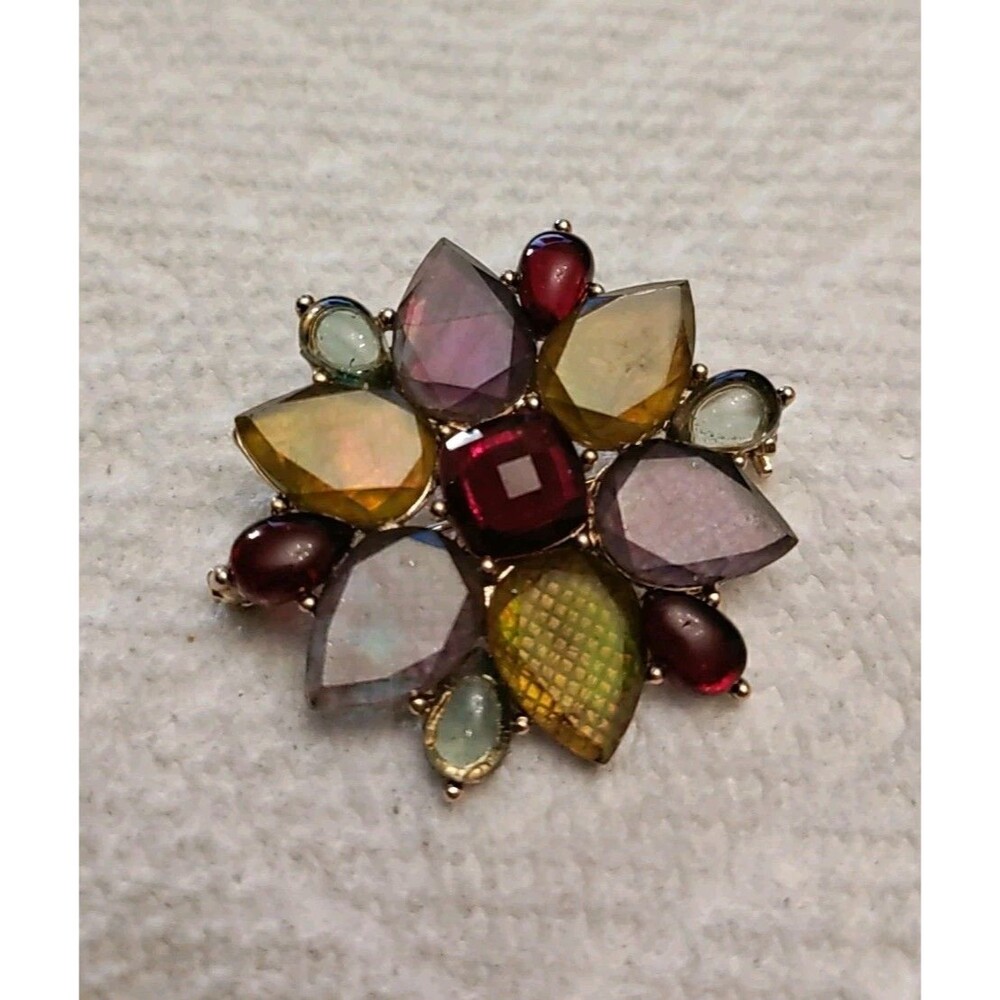 LIZ CLAIBORNE Acrylic Faux Gemstone Flower Pin Brooch Multi Color Teardrop Pear - Picture 2 of 4